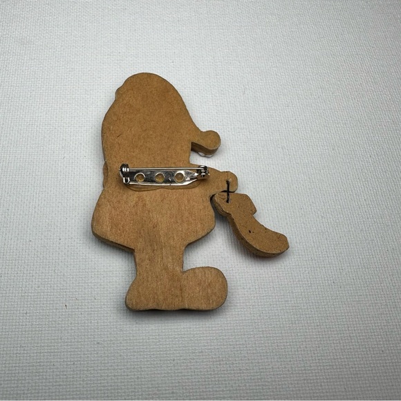 Hand Painted Wood Santa Claus Brooch Pin Folk Art Christmas - Picture 2 of 3